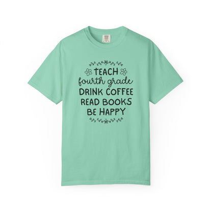 Fourth Grade Teacher Tee Shirt with Flowers
