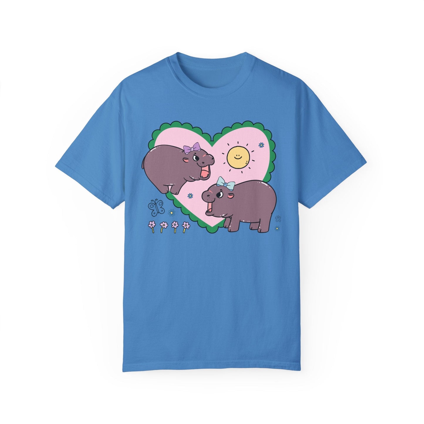 Funny Baby Hippo T-Shirt with Retro Hearts