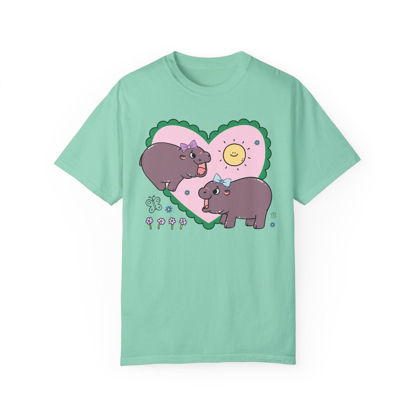 Funny Baby Hippo T-Shirt with Retro Hearts