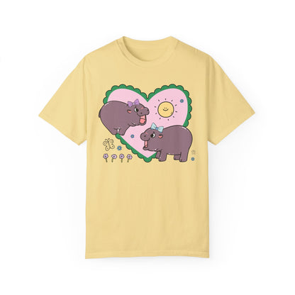 Funny Baby Hippo T-Shirt with Retro Hearts