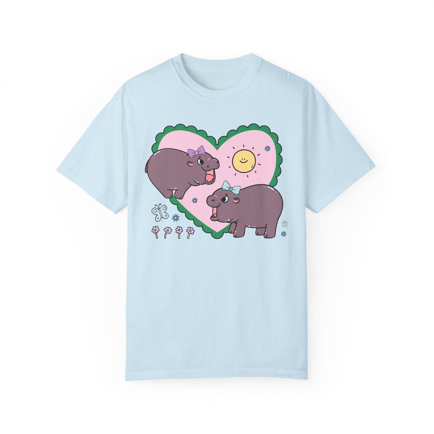 Funny Baby Hippo T-Shirt with Retro Hearts