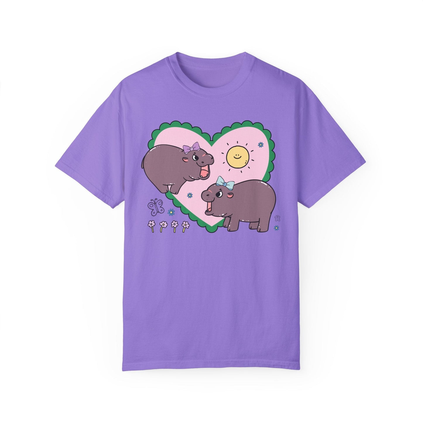 Funny Baby Hippo T-Shirt with Retro Hearts