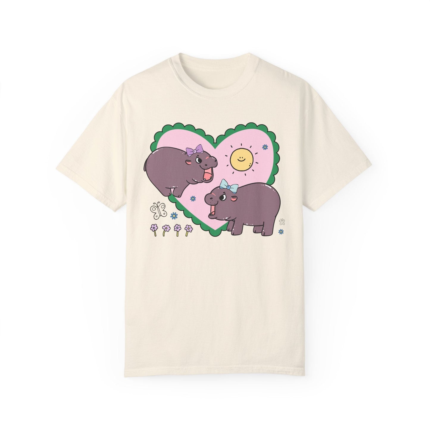 Funny Baby Hippo T-Shirt with Retro Hearts