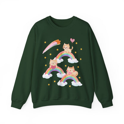 Funny Cat Sweatshirt with Rainbows