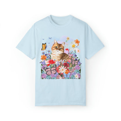 Watercolor Cat with Butterflies Tee