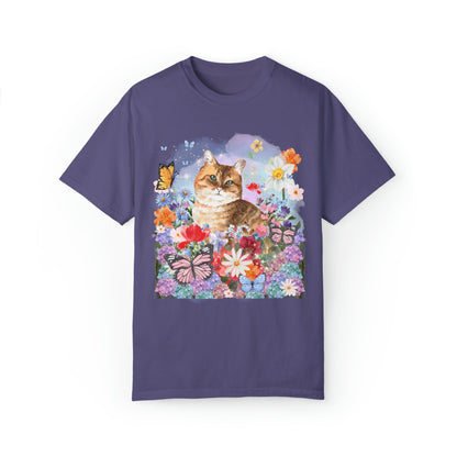 Watercolor Cat with Butterflies Tee