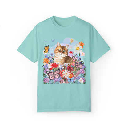 Watercolor Cat with Butterflies Tee