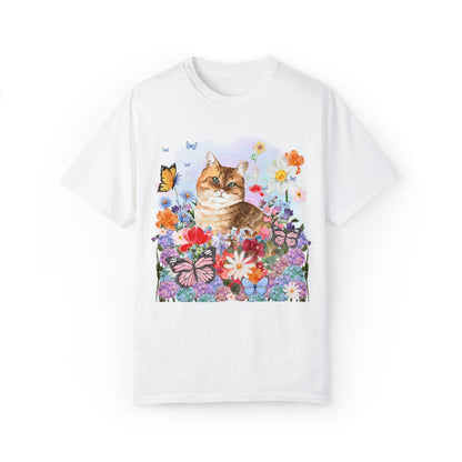Watercolor Cat with Butterflies Tee