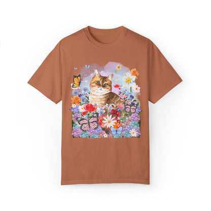 Watercolor Cat with Butterflies Tee