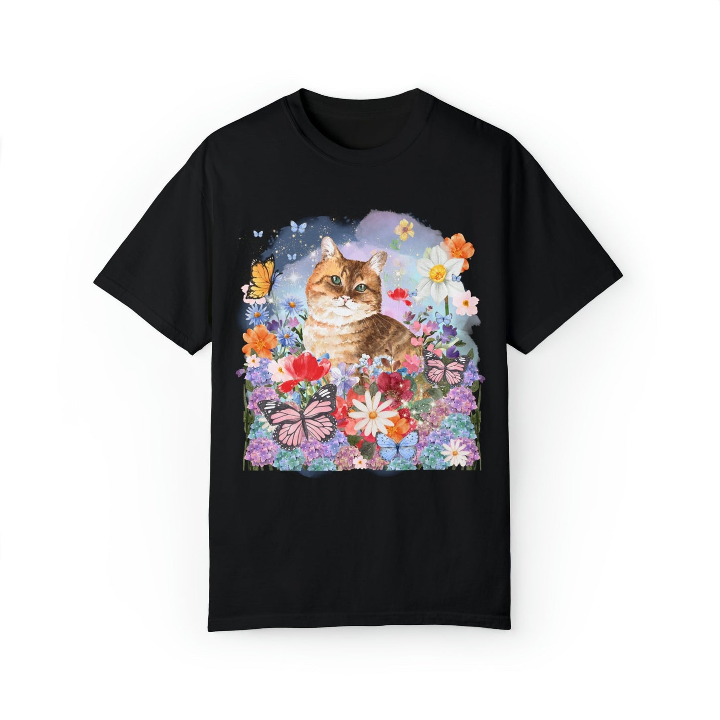 Watercolor Cat with Butterflies Tee