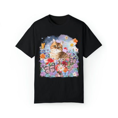 Watercolor Cat with Butterflies Tee