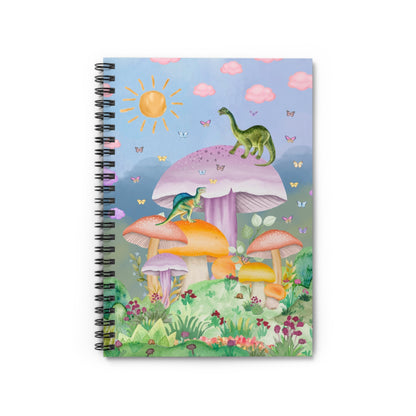 Funny Dinosaur Notebook with Mushrooms: Spiral Notebook with Lined Pages