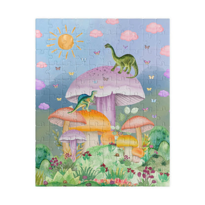 Funny Dinosaur Puzzle with Mushrooms: Creative Butterfly Puzzle for Adults with 70s Vibe