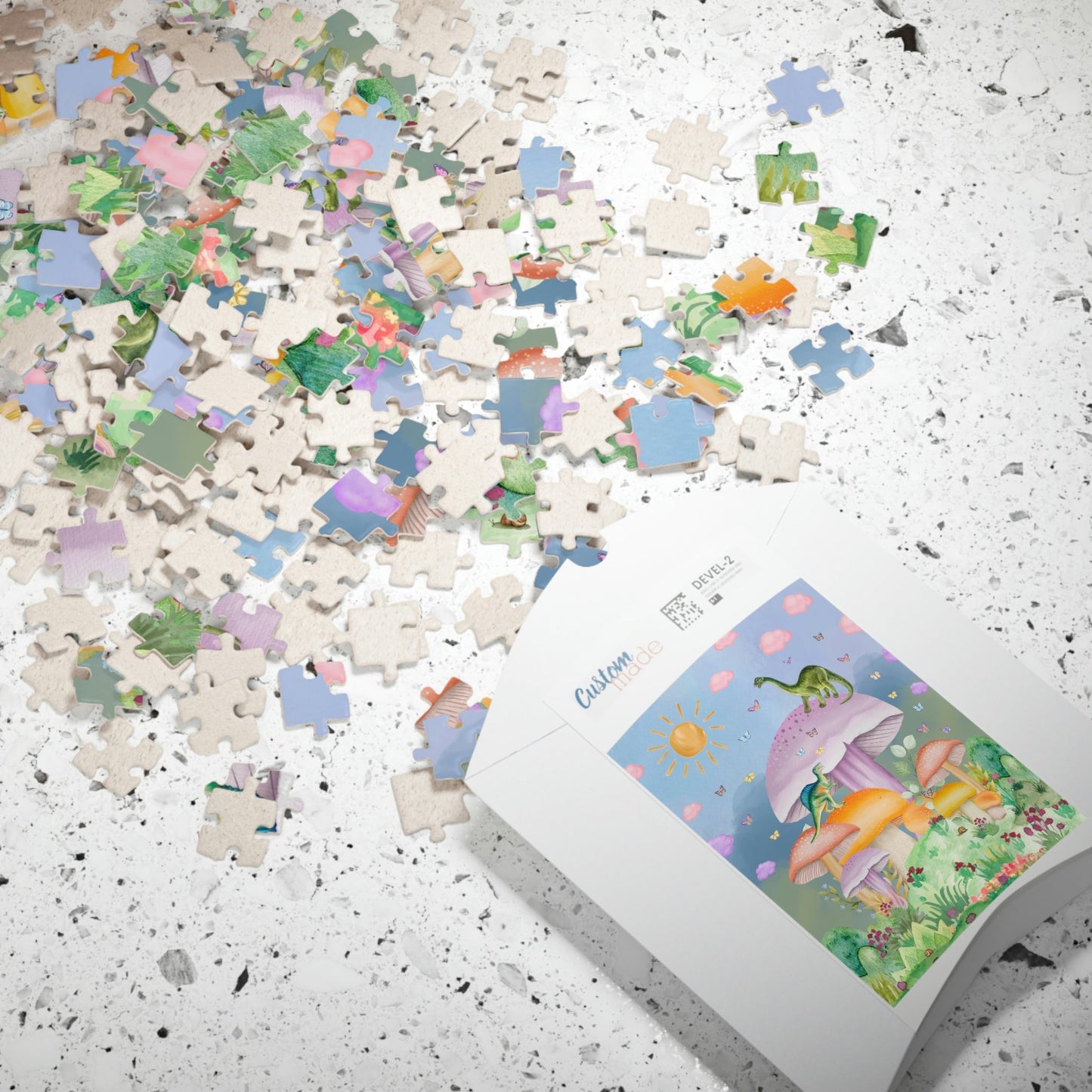 Funny Dinosaur Puzzle with Mushrooms: Creative Butterfly Puzzle for Adults with 70s Vibe