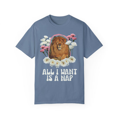 Funny Floral Lion Shirt: All I Want Is A Nap