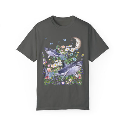 Funny Floral Shark Tee Shirt with Moon