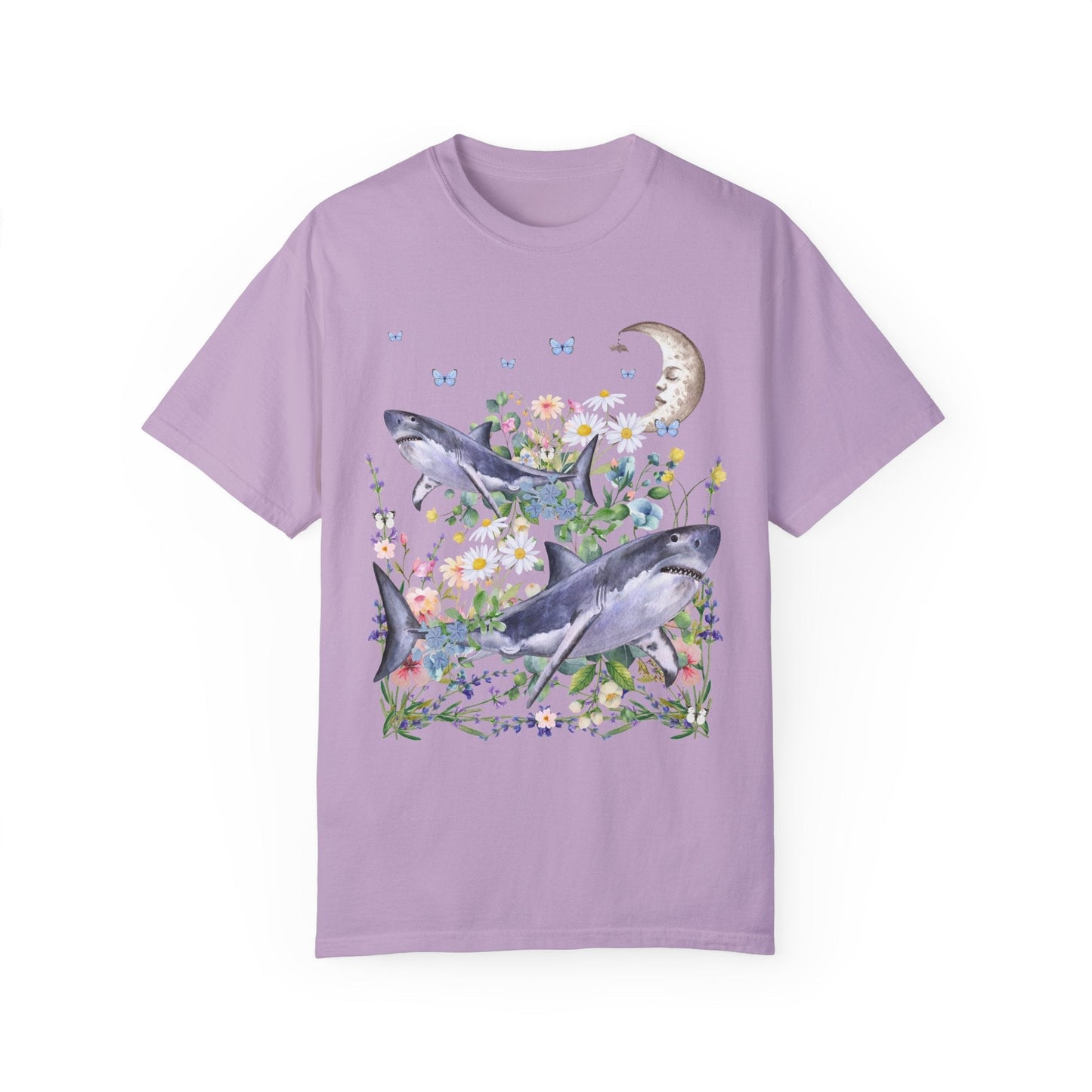 Funny Floral Shark Tee Shirt with Moon