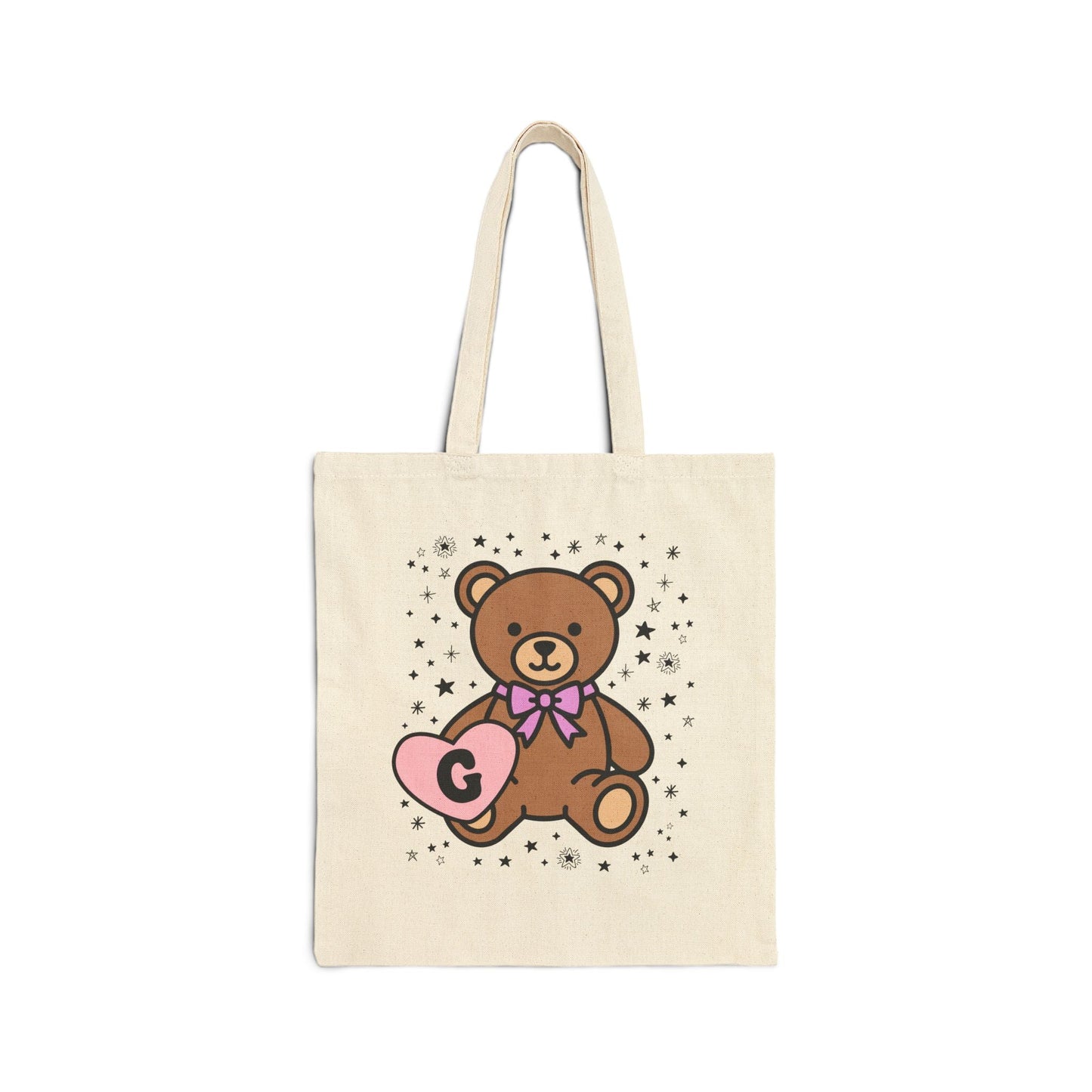 G: Bear Holding a Heart Tote Bag with Initial