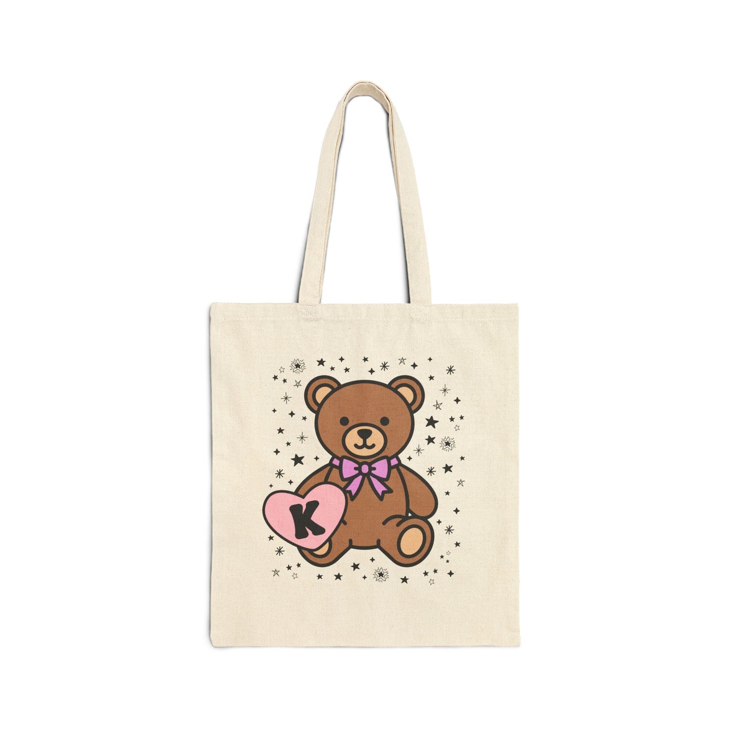 K: Bear Holding a Heart Tote Bag with Initial