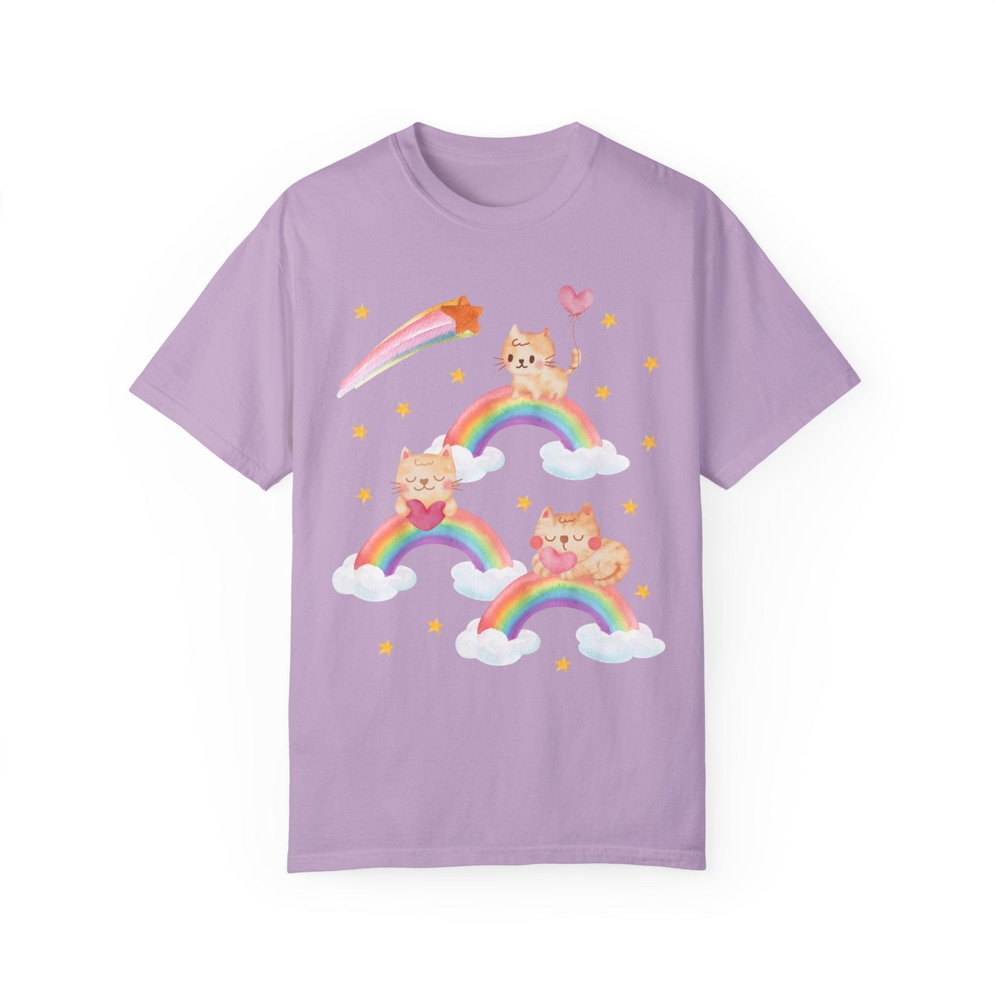 Kitschy Cat Tee with Rainbows