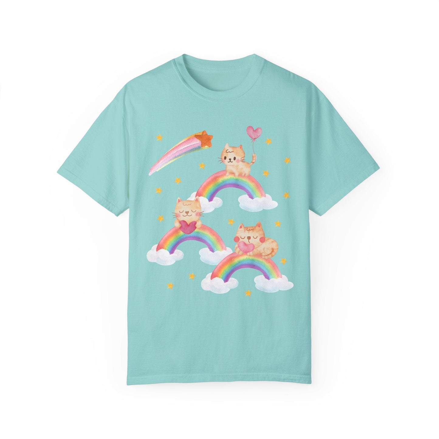 Kitschy Cat Tee with Rainbows