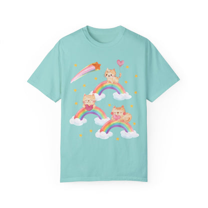 Kitschy Cat Tee with Rainbows