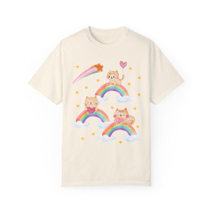 Kitschy Cat Tee with Rainbows
