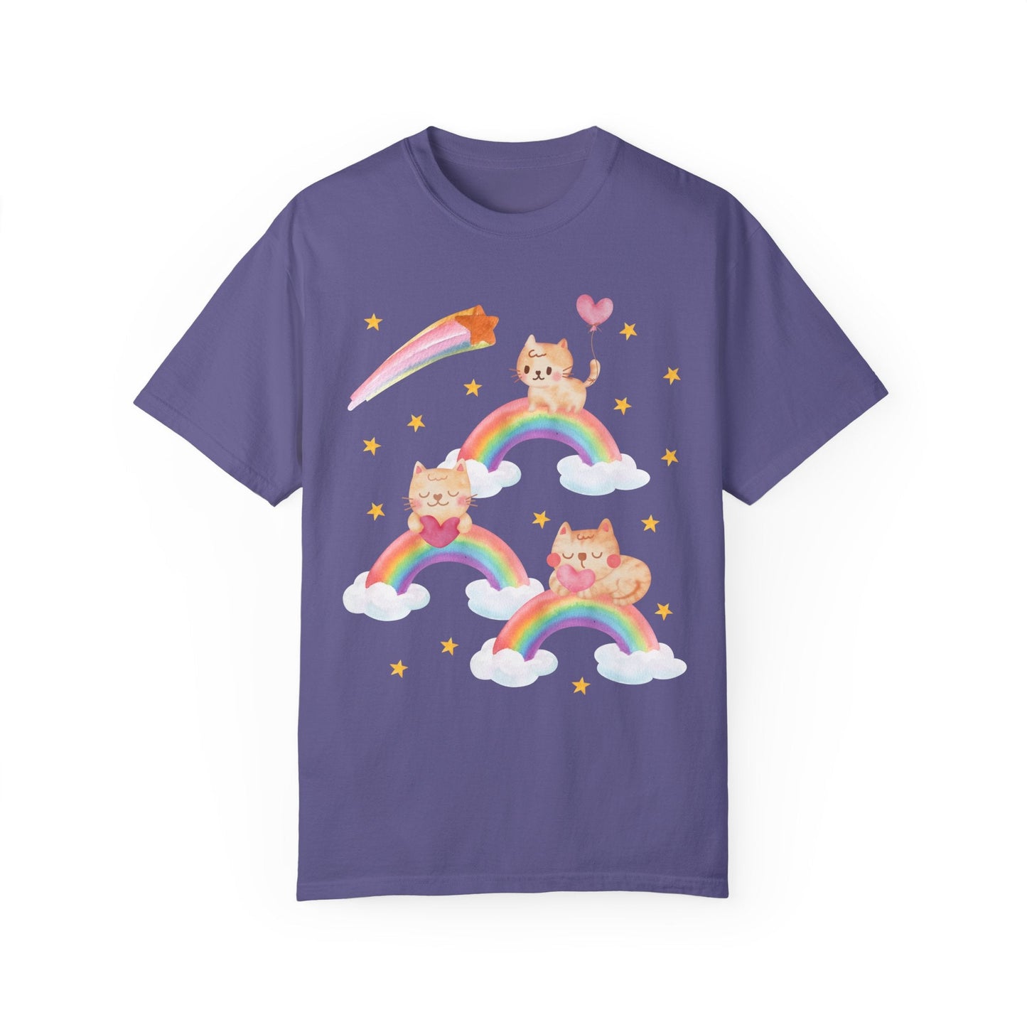 Kitschy Cat Tee with Rainbows