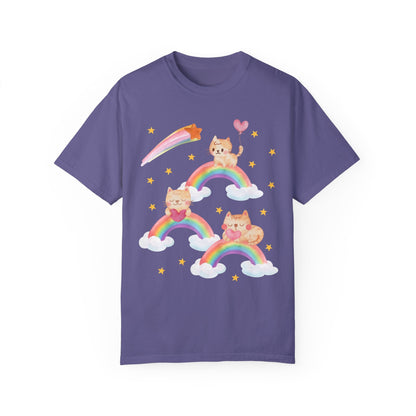 Kitschy Cat Tee with Rainbows