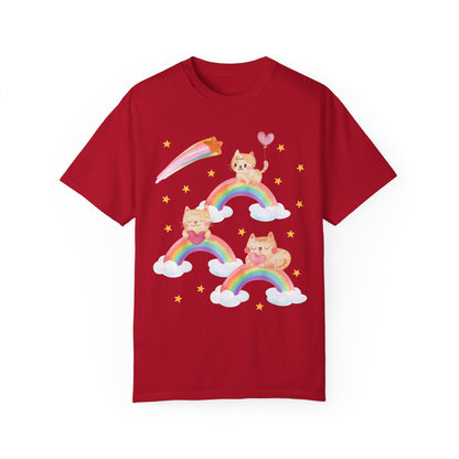 Kitschy Cat Tee with Rainbows