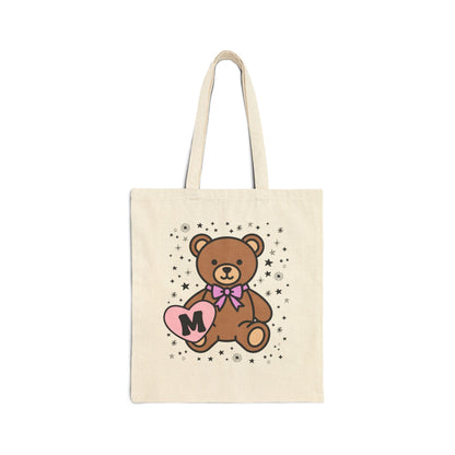 M: Bear Holding a Heart Tote Bag with Initial