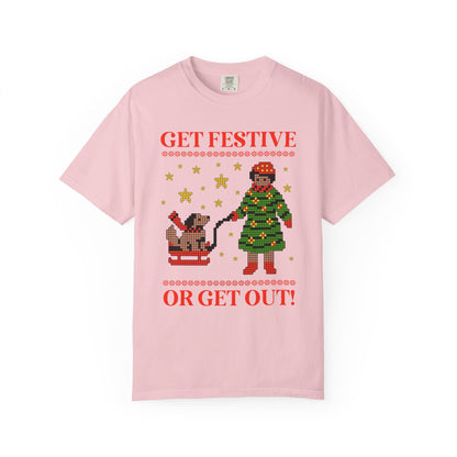 Matching Pastel Christmas Tee: Get Festive or Get Out!