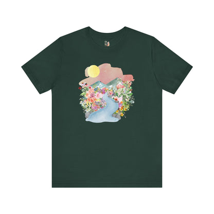 Nature Tee: Mountain River with Flowers