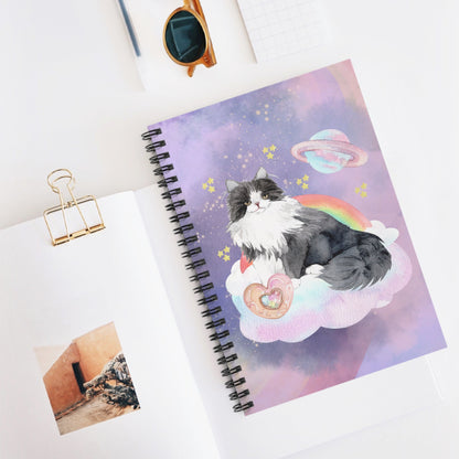 Nineties Aesthetic Space Cat Journal with Mystical Rainbow and Stars