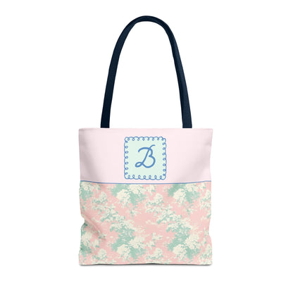 Pastel Eighties Aesthetic Tote Bag with Initial, Colorful Maximalist Tote Bag with Letter in Cute Doodle Frame, Teacher Appreciation Gift: B