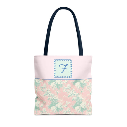 Pastel Eighties Aesthetic Tote Bag with Initial, Colorful Maximalist Tote Bag with Letter in Cute Doodle Frame, Teacher Appreciation Gift: F