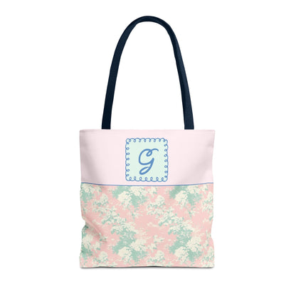 Pastel Eighties Aesthetic Tote Bag with Initial, Colorful Maximalist Tote Bag with Letter in Cute Doodle Frame, Teacher Appreciation Gift: G