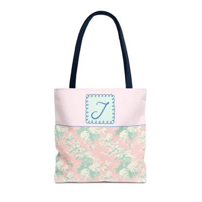 Pastel Eighties Aesthetic Tote Bag with Initial, Colorful Maximalist Tote Bag with Letter in Cute Doodle Frame, Teacher Appreciation Gift: J