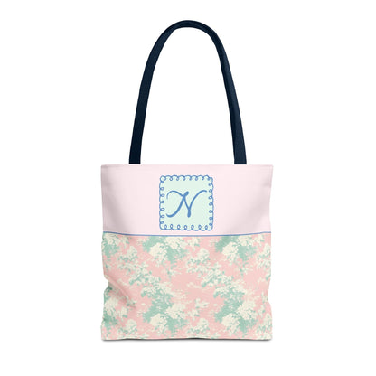 Pastel Eighties Aesthetic Tote Bag with Initial, Colorful Maximalist Tote Bag with Letter in Cute Doodle Frame, Teacher Appreciation Gift: N