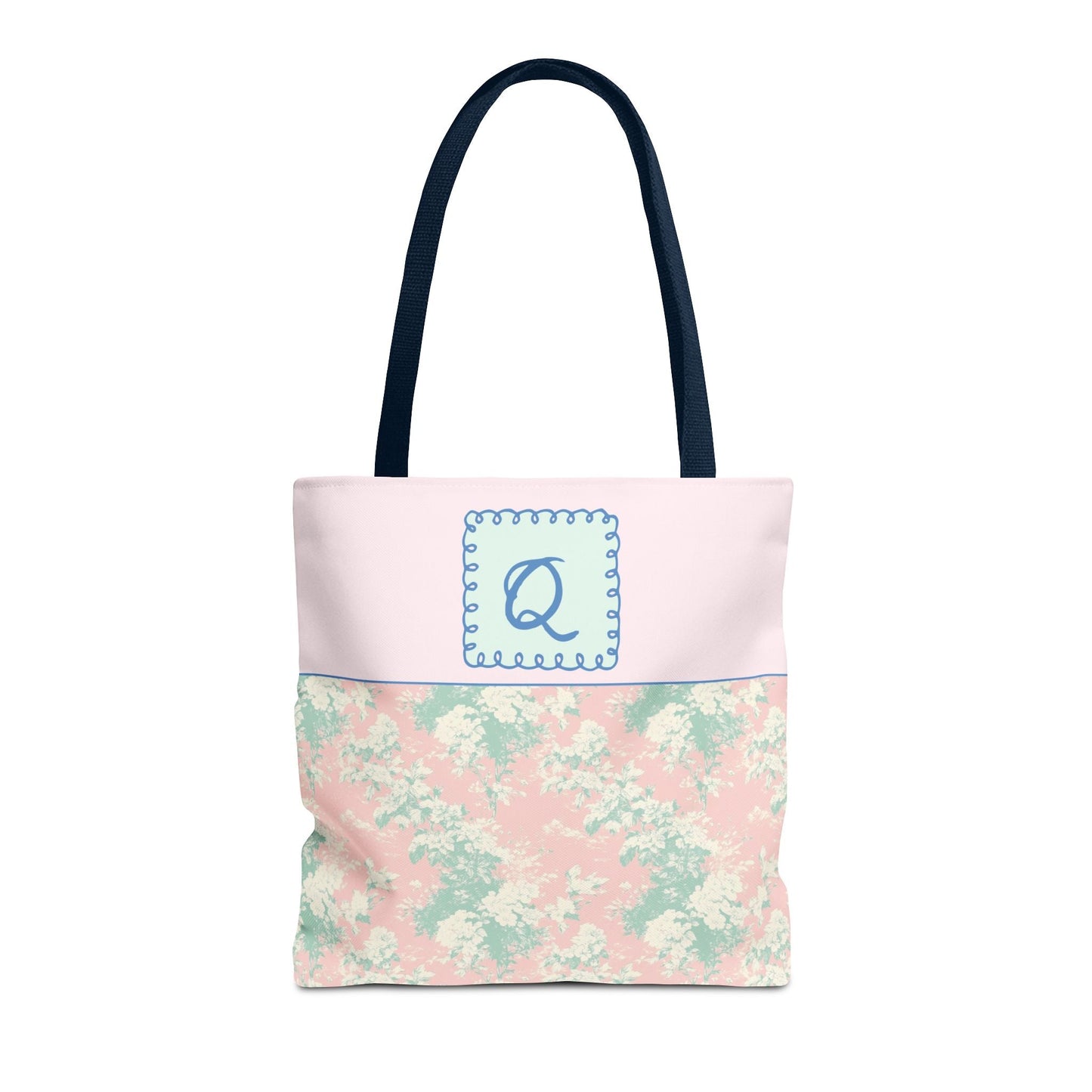 Pastel Eighties Aesthetic Tote Bag with Initial, Colorful Maximalist Tote Bag with Letter in Cute Doodle Frame, Teacher Appreciation Gift: Q