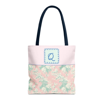 Pastel Eighties Aesthetic Tote Bag with Initial, Colorful Maximalist Tote Bag with Letter in Cute Doodle Frame, Teacher Appreciation Gift: Q