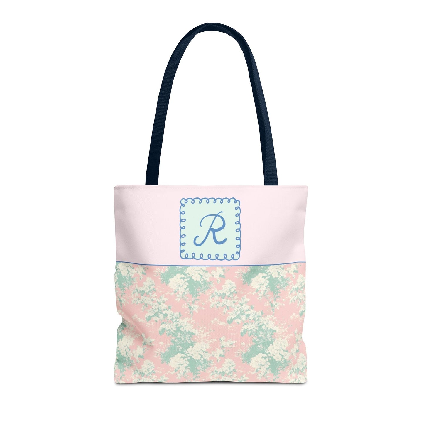 Pastel Eighties Aesthetic Tote Bag with Initial, Colorful Maximalist Tote Bag with Letter in Cute Doodle Frame, Teacher Appreciation Gift: R