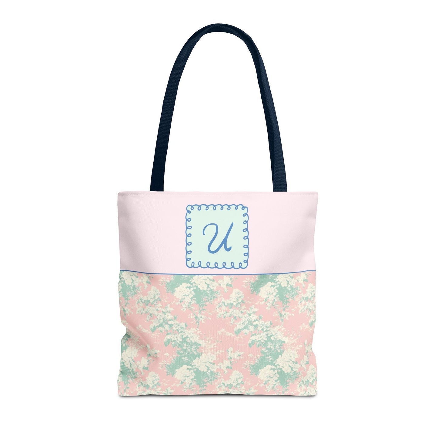 Pastel Eighties Aesthetic Tote Bag with Initial, Colorful Maximalist Tote Bag with Letter in Cute Doodle Frame, Teacher Appreciation Gift: U
