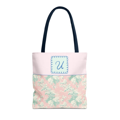 Pastel Eighties Aesthetic Tote Bag with Initial, Colorful Maximalist Tote Bag with Letter in Cute Doodle Frame, Teacher Appreciation Gift: U