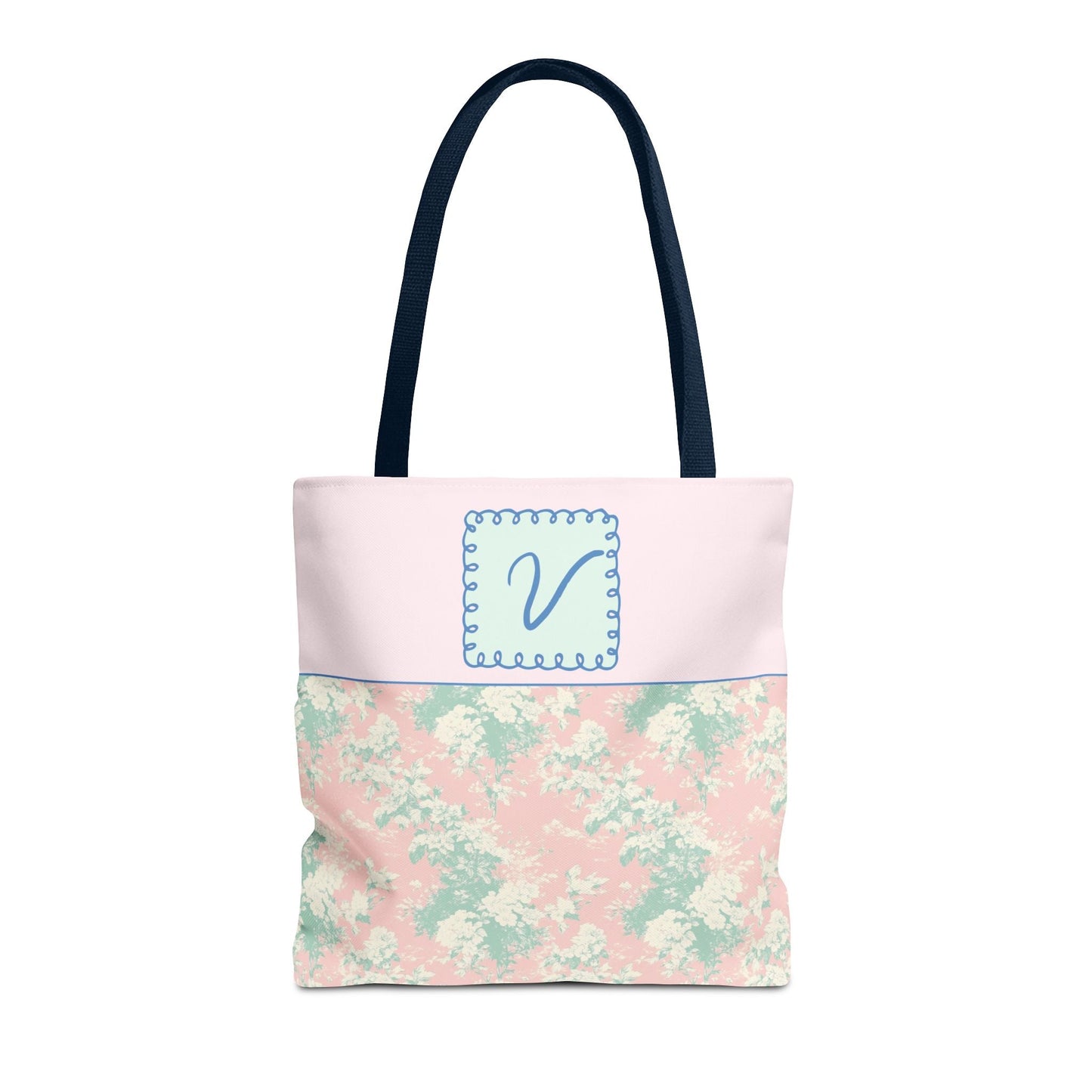 Pastel Eighties Aesthetic Tote Bag with Initial, Colorful Maximalist Tote Bag with Letter in Cute Doodle Frame, Teacher Appreciation Gift: V