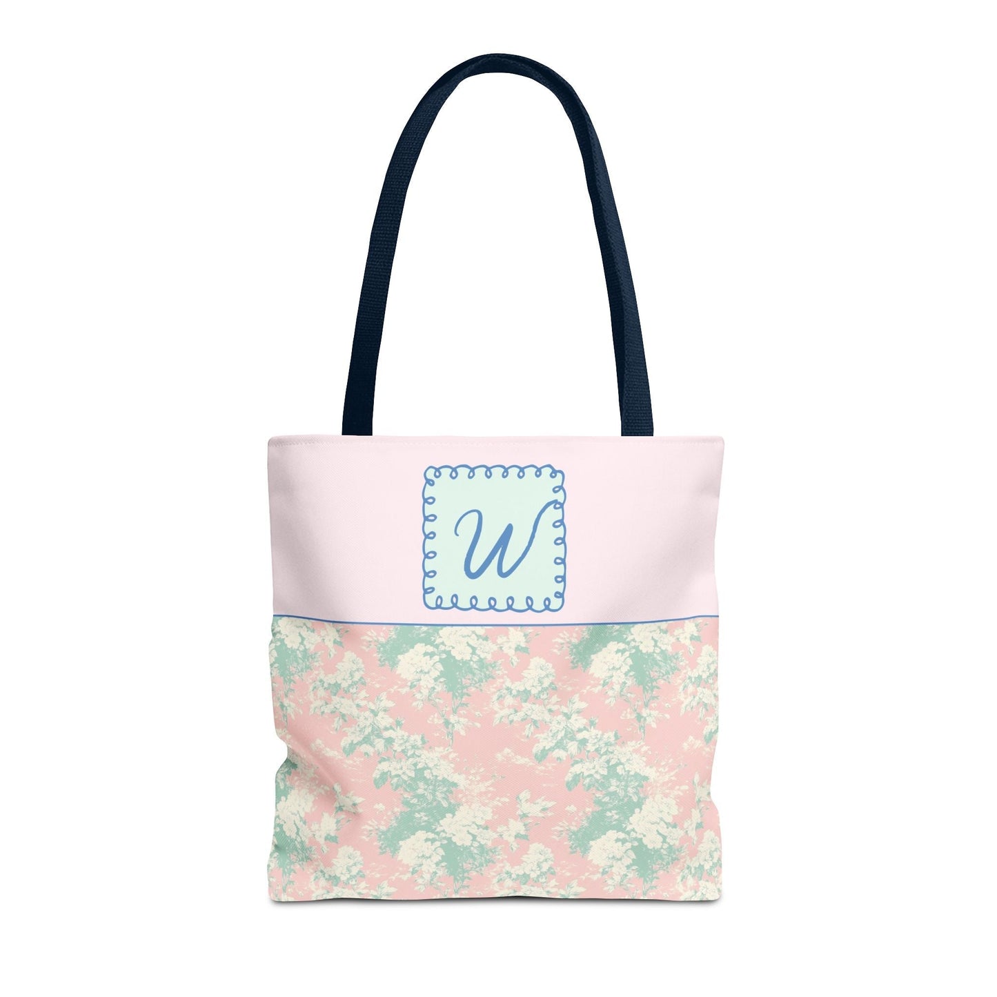 Pastel Eighties Aesthetic Tote Bag with Initial, Colorful Maximalist Tote Bag with Letter in Cute Doodle Frame, Teacher Appreciation Gift: W