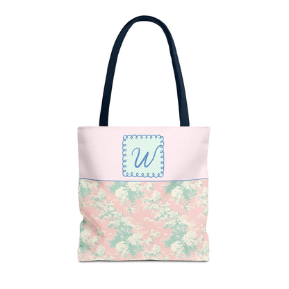 Pastel Eighties Aesthetic Tote Bag with Initial, Colorful Maximalist Tote Bag with Letter in Cute Doodle Frame, Teacher Appreciation Gift: W