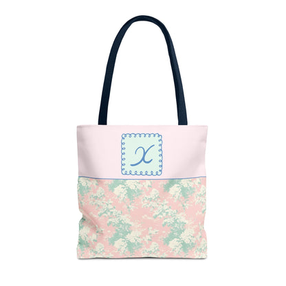 Pastel Eighties Aesthetic Tote Bag with Initial, Colorful Maximalist Tote Bag with Letter in Cute Doodle Frame, Teacher Appreciation Gift: X