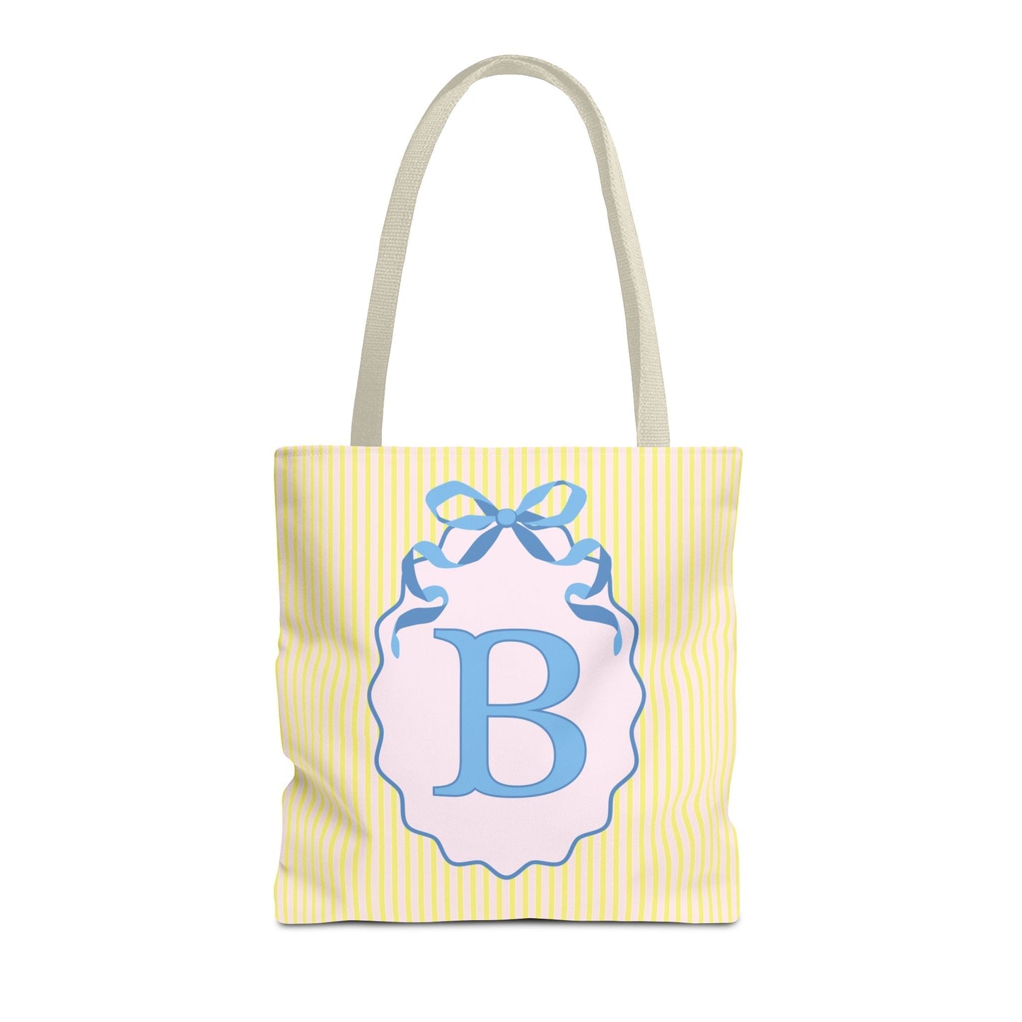 Peppy Initial Tote Bag with Initial and Cute Bow, Boho Hydrangea Flowers: B