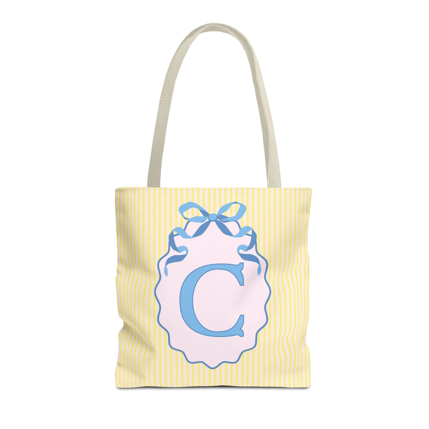 Peppy Initial Tote Bag with Initial and Cute Bow, Boho Hydrangea Flowers: C
